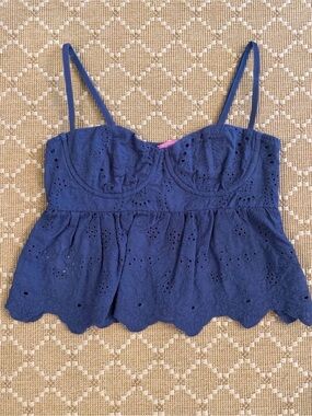 Edikted Navy Eyelet Peplum Camisole